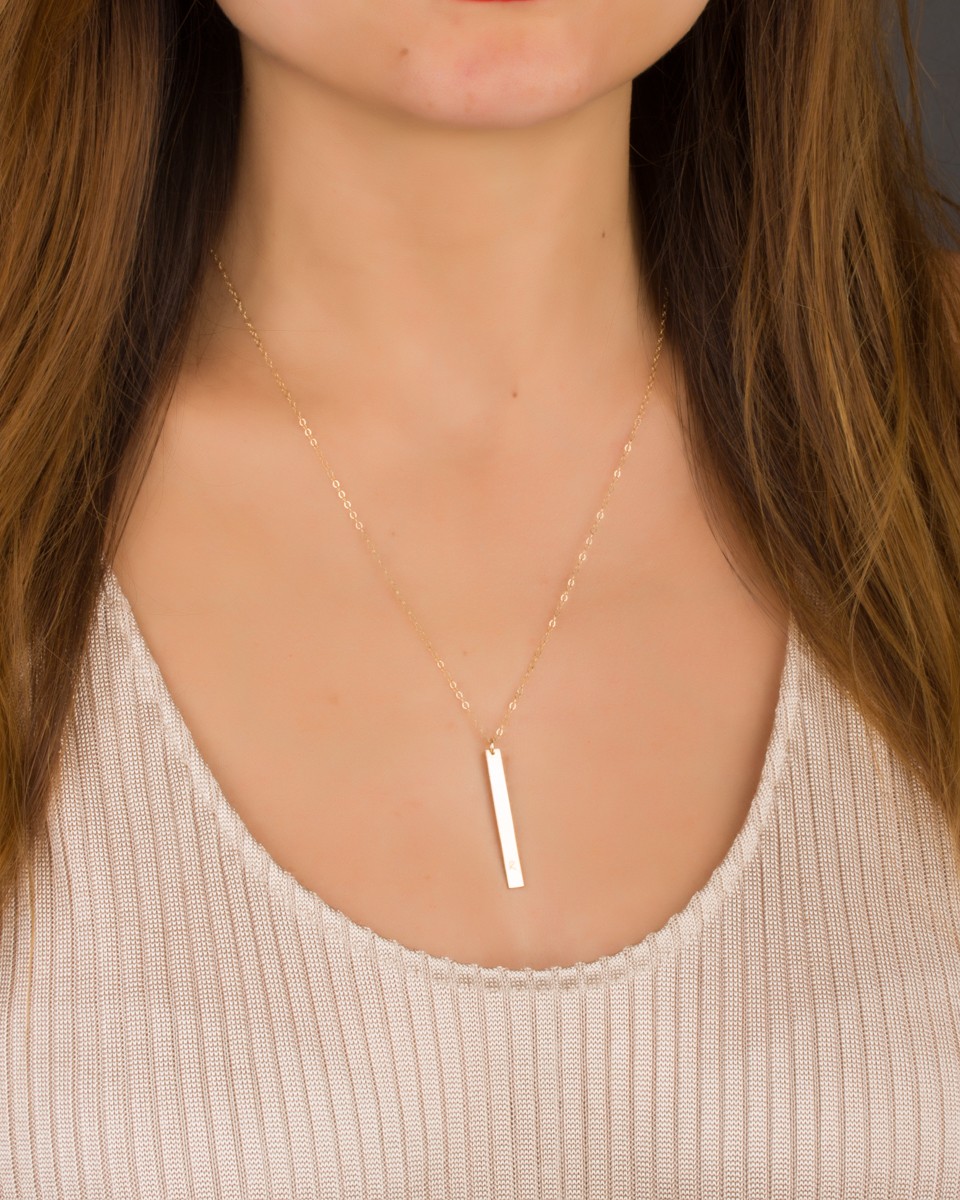 Personalized Bar Necklace Vertical Bar Pendant