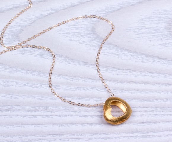 Gold Heart Necklace, Heart Necklace / Double Heart Necklace, Bridesmaid Necklace / Valentines Day, Big Heart | "Phusis"
