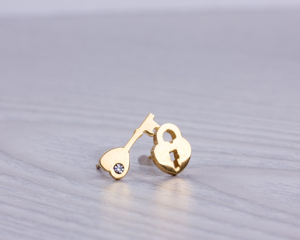 Lockette: Gold Lock Earring Studs