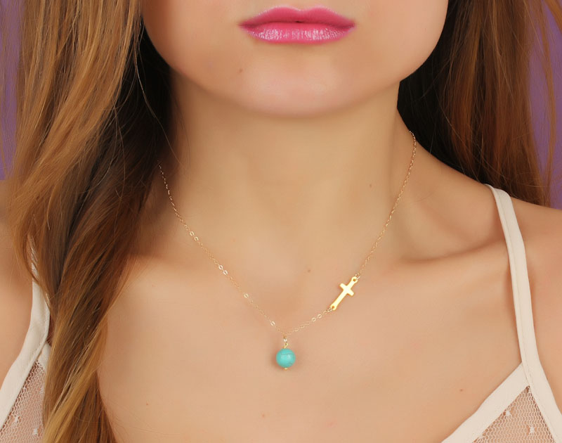 turquoise sideways cross necklace